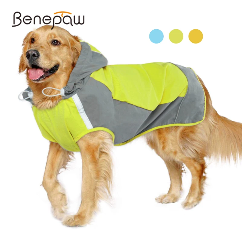 Benepaw Hooded Dog Raincoat Adjustable Dog Rain Jacket Reflective Waterproof Lightweight Pet Coat Clothes For Medium Large Dogs