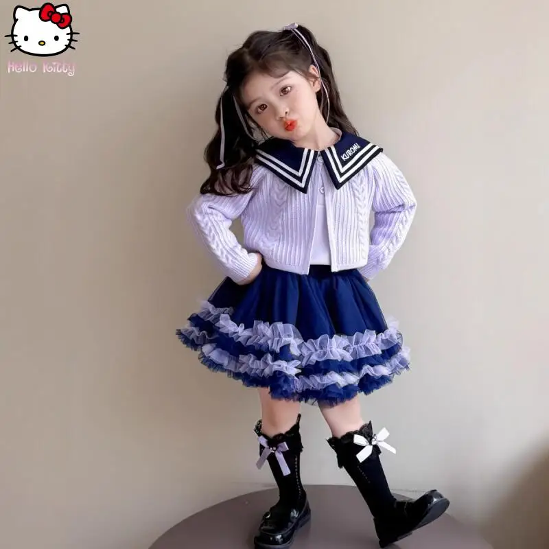 

Новый детский комплект одежды с аниме-персонажами Kawaii: кардиган, рубашка и юбка Kuromi (3 предмета), летнее платье для девочек