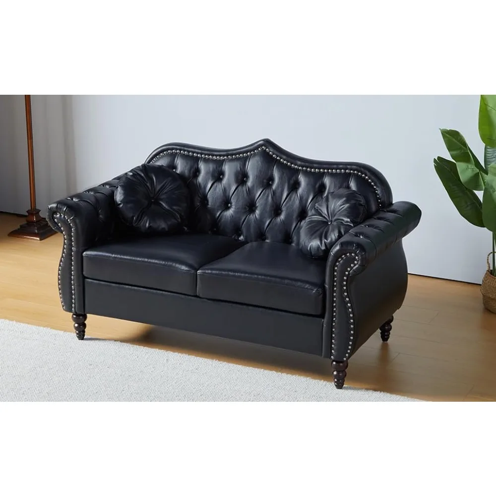 Velvet Upholstered 2 Seater Couch With Square Arms and Tufted Back Sofas for Home Furniture Bedroom Sofa, Living Room Sofa