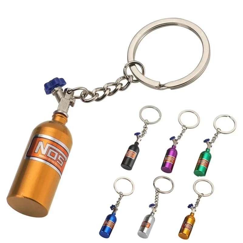 7 Colors Creative NOS Turbo Nitrogen Bottle Keychain Mini Metal Auto Pendant Keyfob Vehicle Keyrings Car Motorcycle Accessory