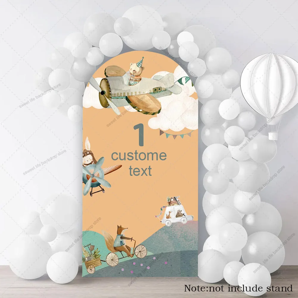 

Customize Text Cute Animals Arch Background Birthday Party Decoration Photography Backdrop