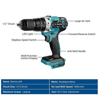 Drillpro 13MM Brushless Electric Impact Drill 120N. m  20+3 Torque Screwdriver Hammer Drill Power Tool For Makita 18V Battery