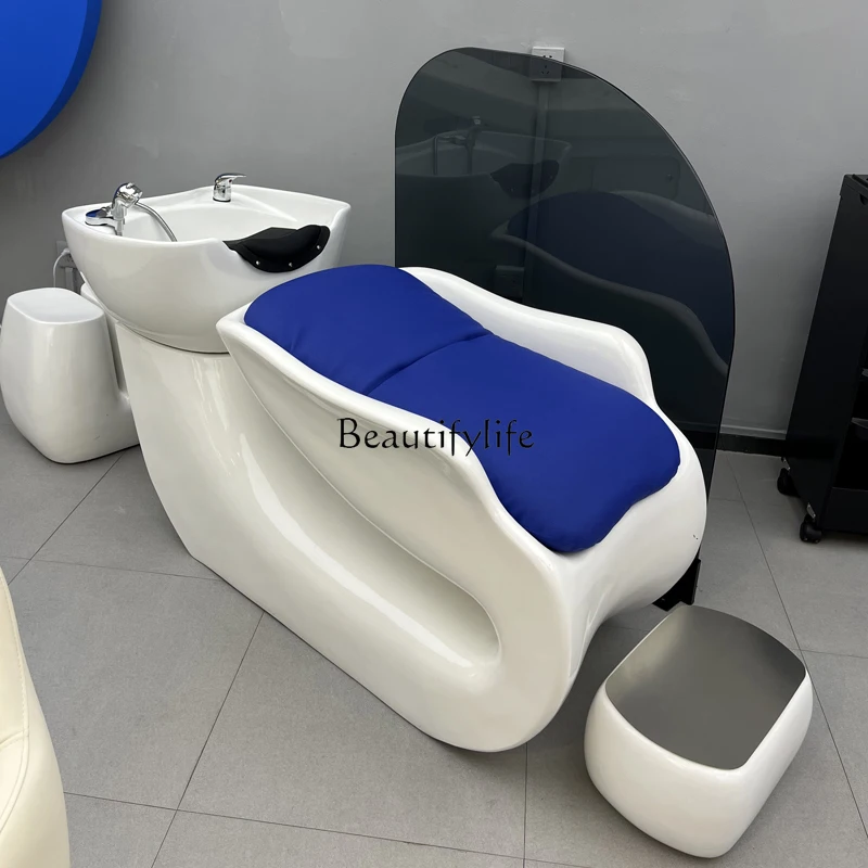 Ceramic Basin Barber Shop Shampoo Chair High-Grade for Hair Salon Lying Half Massage Flushing Bed