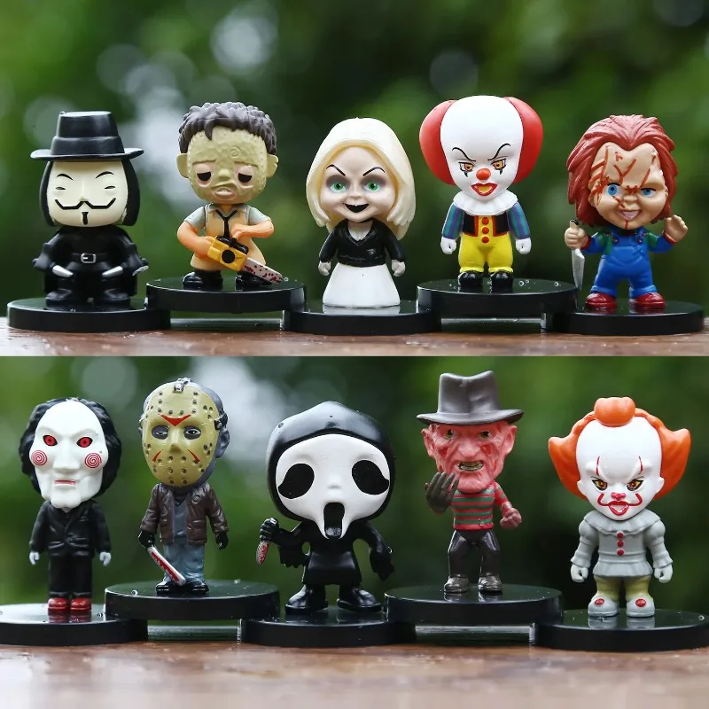 10PCS Horror Film Series Jason Freddy Clown Action Figure Toys PVC . Model Halloween Gift Vinyl Figurine Doll Gift