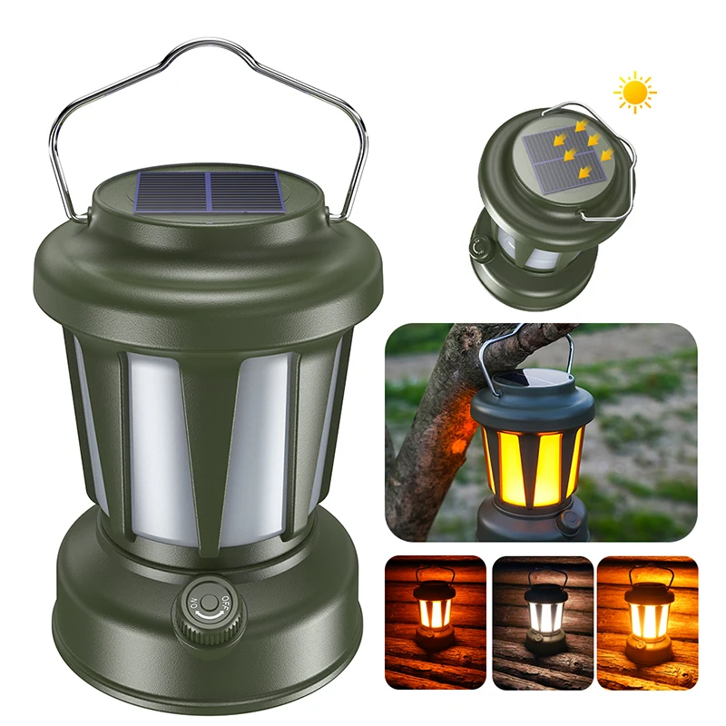 Portable Solar USB Rechargeable LED Camping Lamp Dimming of Cold and Warm Outdoor Environmental Protection Camp Tent Lantern