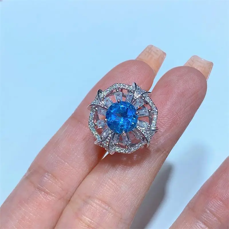 Best Seller ZECAA Topaz Ring Jewelry With Natural Switzerland Blue Topaz Gemstone 8*8mm Silver Vintage Topaz Ring For Lady Gift