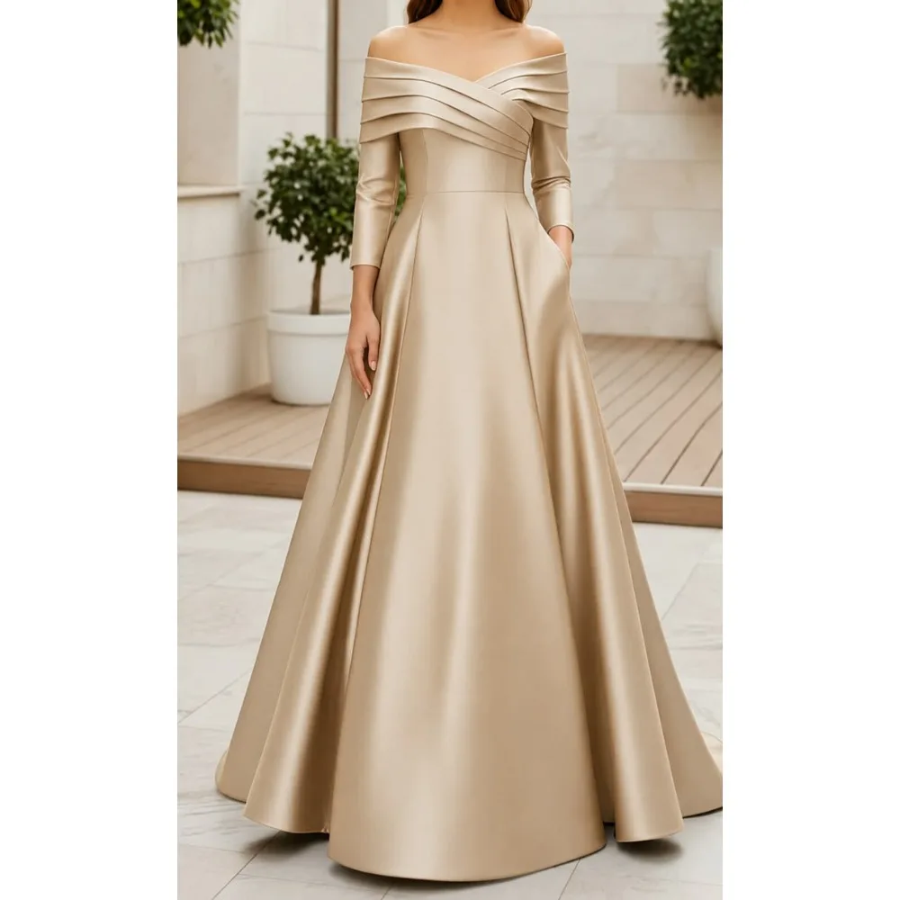 Customized  Pleated Mother of Birde Dresses 2026 for Women Wedding Off Shoulder Evening Dress Long Formal Prom Party Gowns