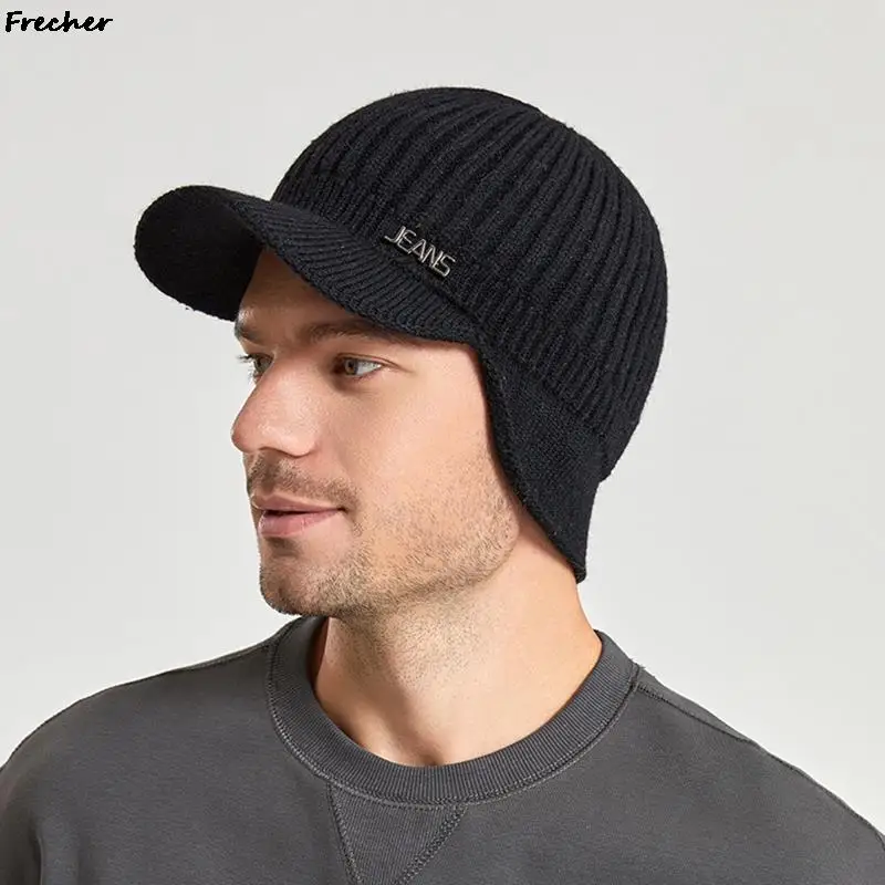 Woolen Bomber Hats Men Winter Knitted Hat Warm Beanies Skullies Spring Wool Knit Cap Male Skiing Balaclava Caps Ear Protection