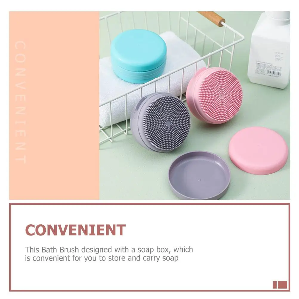 

Silicone Bath Massage Brush Pink Soft for Baby Soap Box Hanging Rope Scrubber Washing Portable Bathing