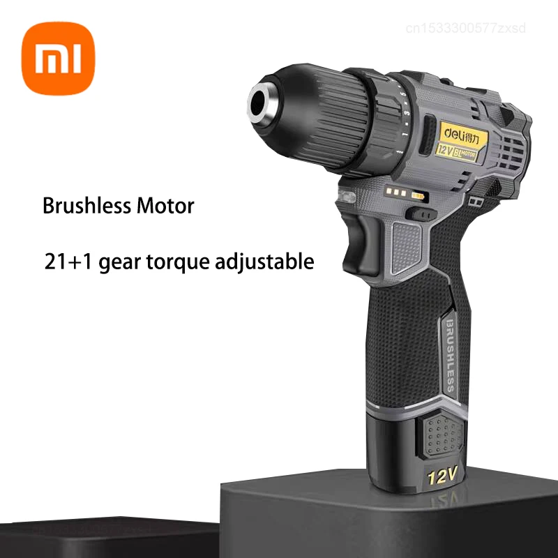 Xiaomi Deli Brushless Lithium Electric Drill Rechargeable 12V 28N.m Electric Drill Large Torque Electric Rotary Power Tool Set