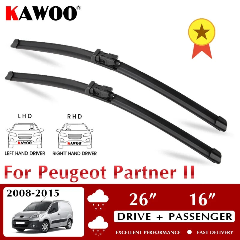 

KAWOO Wiper Car Wiper Blade For Peugeot Partner II 2008-2015 Windshield Windscreen Front Window Accessories 26"+16" LHD RHD