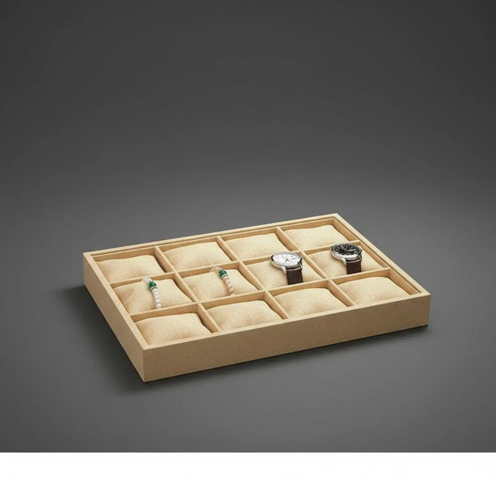 Linen Fabric Jewelry Holder Open Top Watch Box Bracelet Display Organizer Pillow Tray for Store Presentation