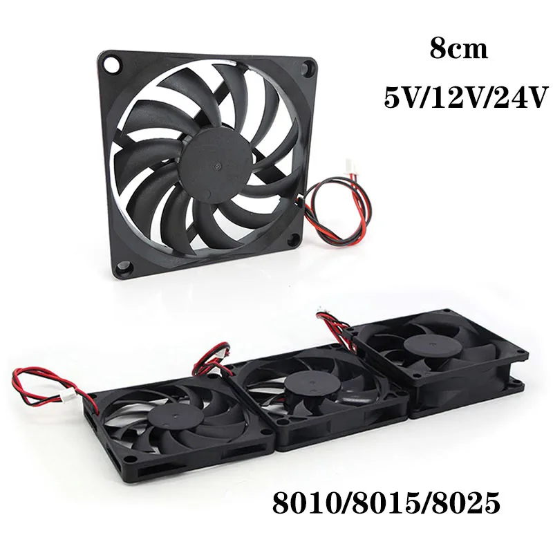 8cm DC 5V 12v 24V xh 2.54 2pin 8010 8015 8025 Brushless Cooling Fan 80*80*15 80x105mm Heatsink Radiator For PC Case GPU L1