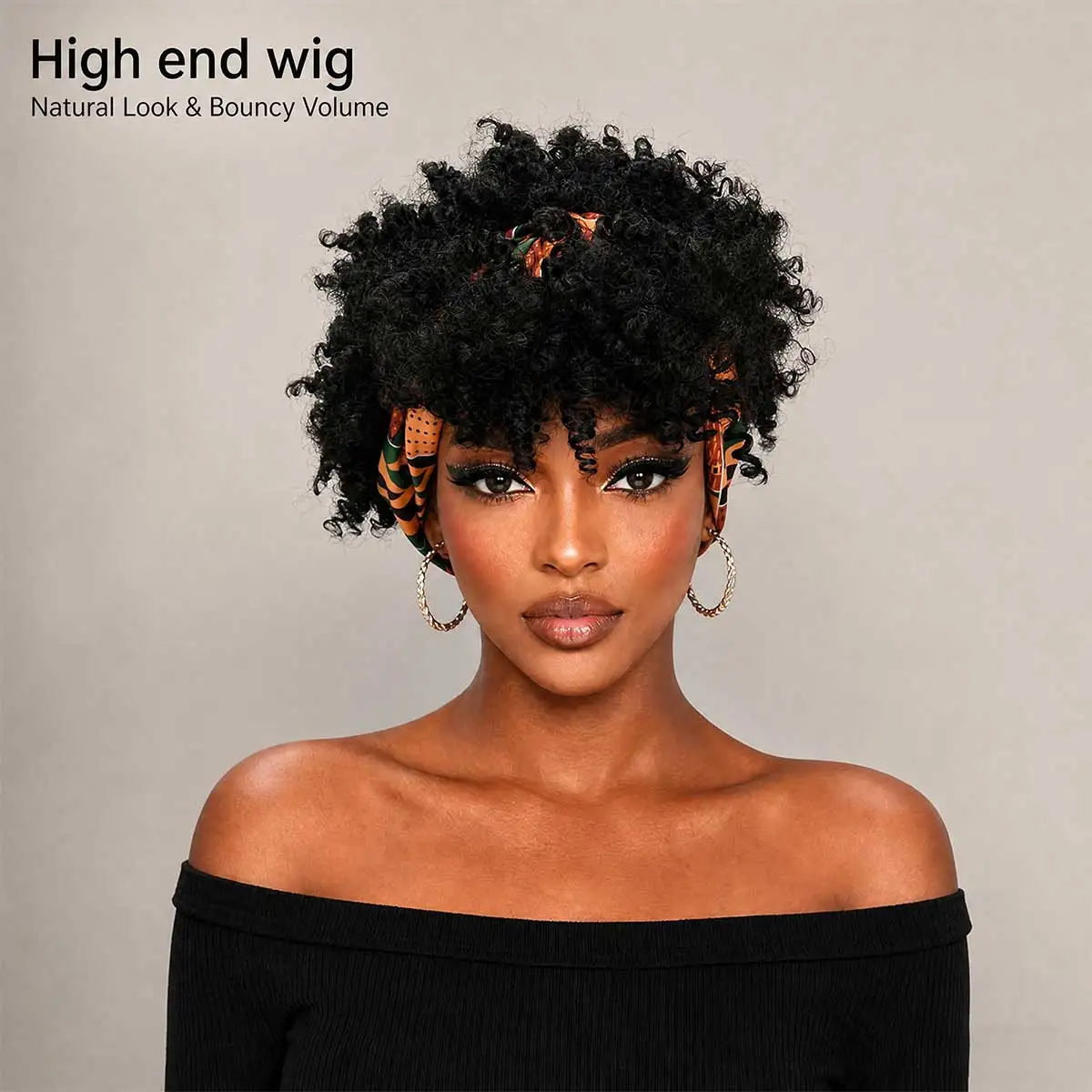Ethnic Pattern Headband Afro Curly Synthetic Wig, No Lace Wear‑and‑Go Short Curls Wig for Women Night‑Out Occasion