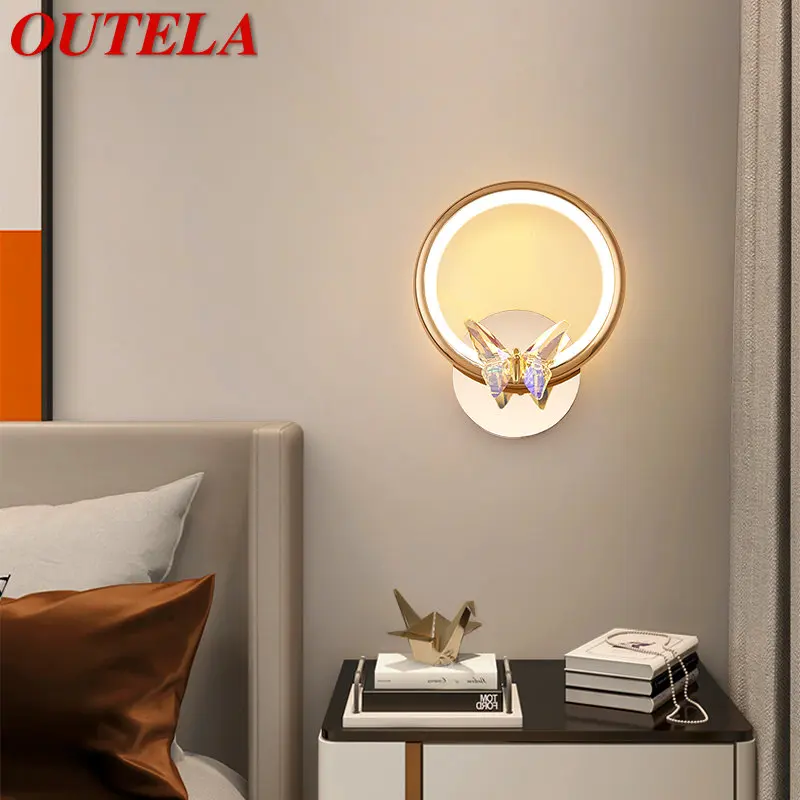 OUTELA  Nordic Wall Lamp Modern Butterfly Decor Sconce Light Luxury LED 3 Colors Creative Fixtures For Home Bedroom Study