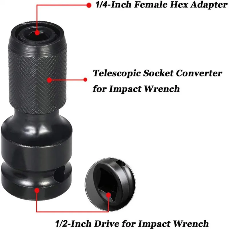 Wrench adapter 1/2 Inch Square to 1/4 Inch Hex electric wrench conversion head expansion bit Hex Ratchet Socket Converter 1pc