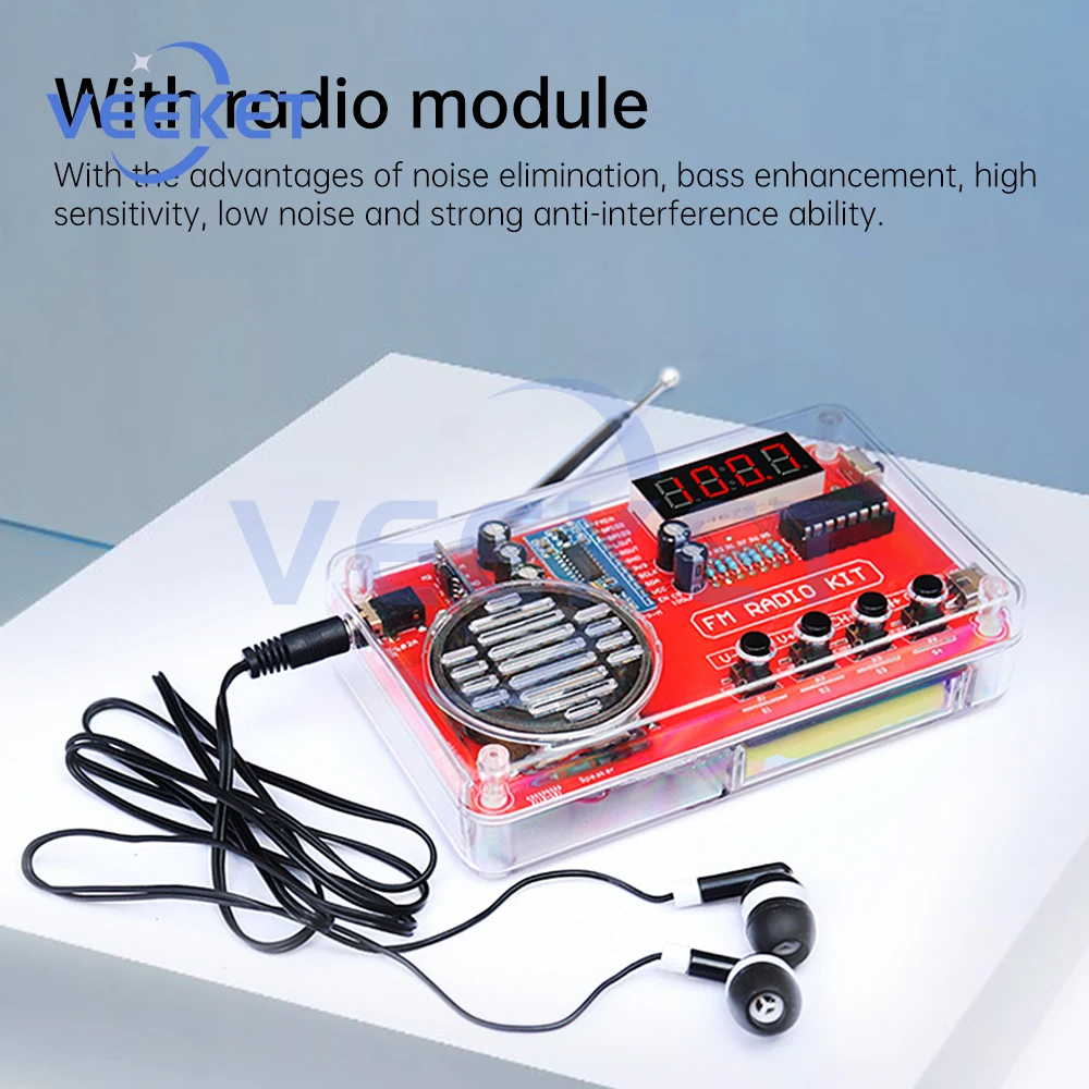 DIY FM Radio Electronic Kit Adjustable Frequency 50-108MHZ Digital Display DIY Soldering Project Practice Solder