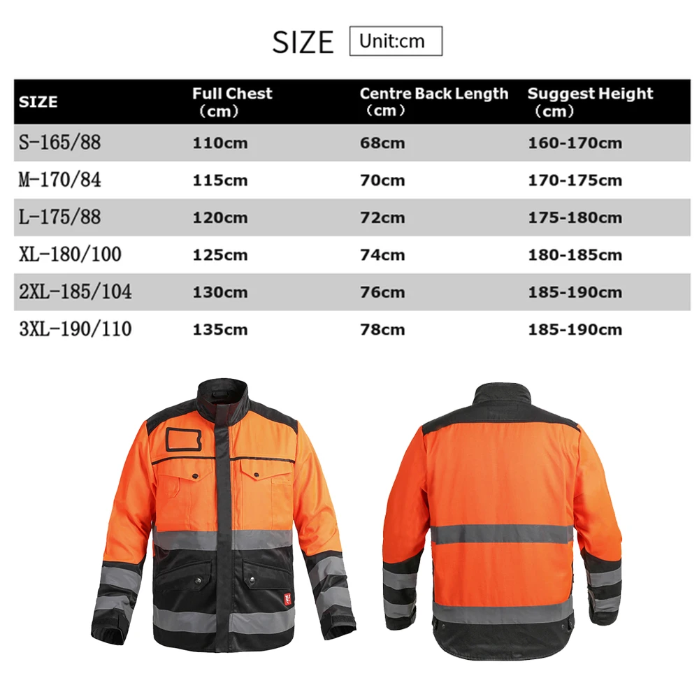 Orange Black Work Jacket High Visibility Men's Orange Jacket With Reflective Stripes Reflective Jacket Workwear