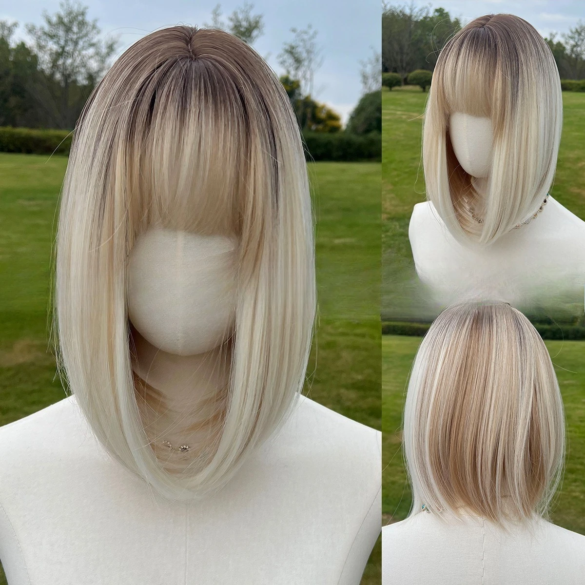 

Wig Female Short Hair Rice Platinum Bobo Head Chemical Fiber Silk Short Straight Hair Headgear