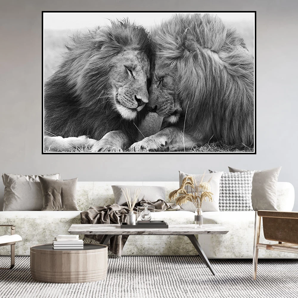 

Realistic Style Two Lions Sweet Kiss Animals Canvas Painting Wall Art Picture Print Gallery Living Room Interior Home Decor