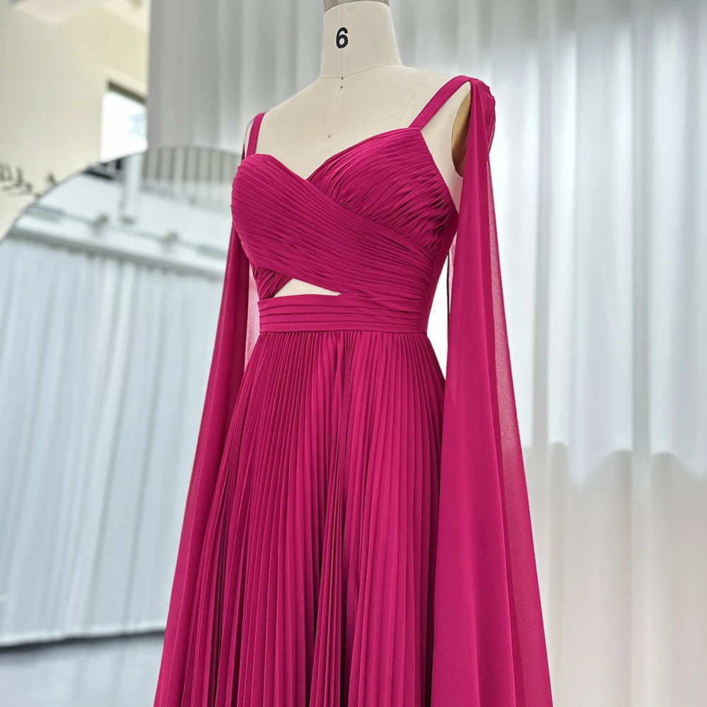 Sharon Said Fuchsia Chiffon Abendkleider mit Cape-Ärmeln Gelb Arabisch Elegante Damen Hochzeits-Formelle Kleider SF090 Maßanfertigung – Detail 10
