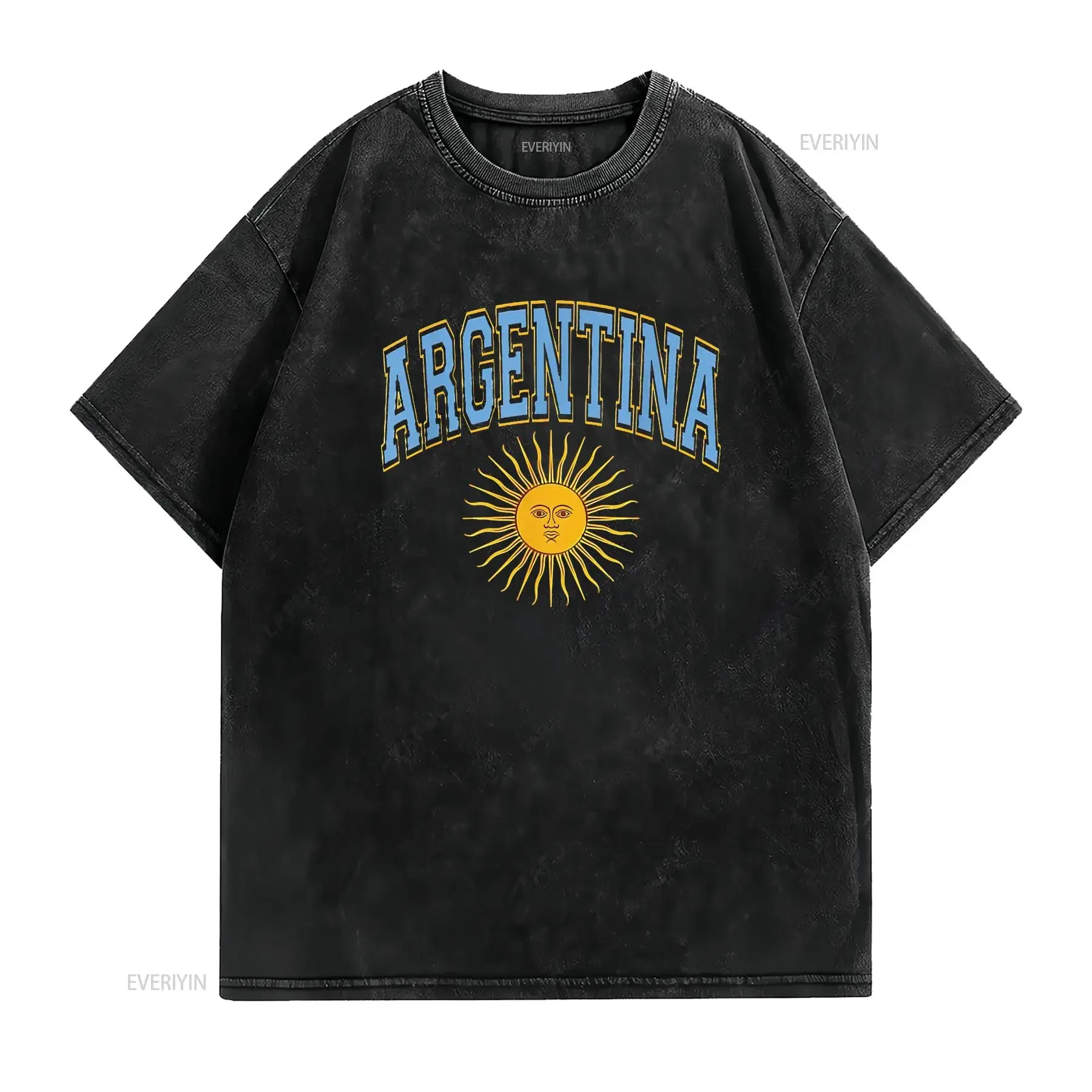 Argentina Varsity Sun Of May Light Blue Text Amber Comfortable  T Shirt for Women Stylish  vintage Washed designer clothes