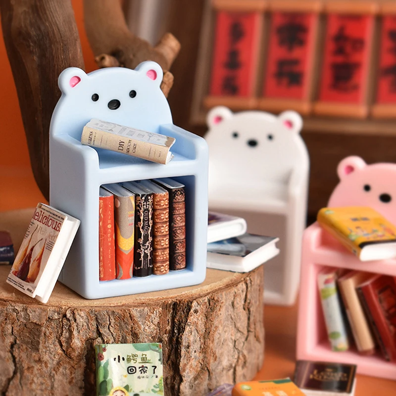 2Pcs 1/12 Dollhouse Mini Bear Bookshelf Model Dollhouse Furniture Decoration Dolls House Accessories Micro Scene Photo Props