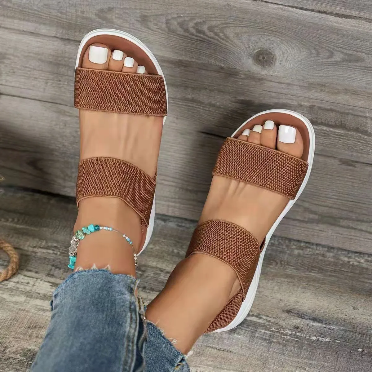 New Women\'s Wedge Heel Platform Cozy Sandals Ladies Outdoor Beach Sandals Elastic Band Designer Shoes Sandals Women Summer