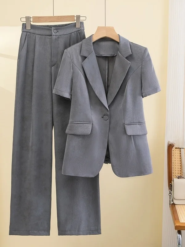 고급 명품 패셔너블 전문가용 수트 세트 여름 염색 아세테이트 반팔 투피스 세트 우아한 비즈니스 웨어