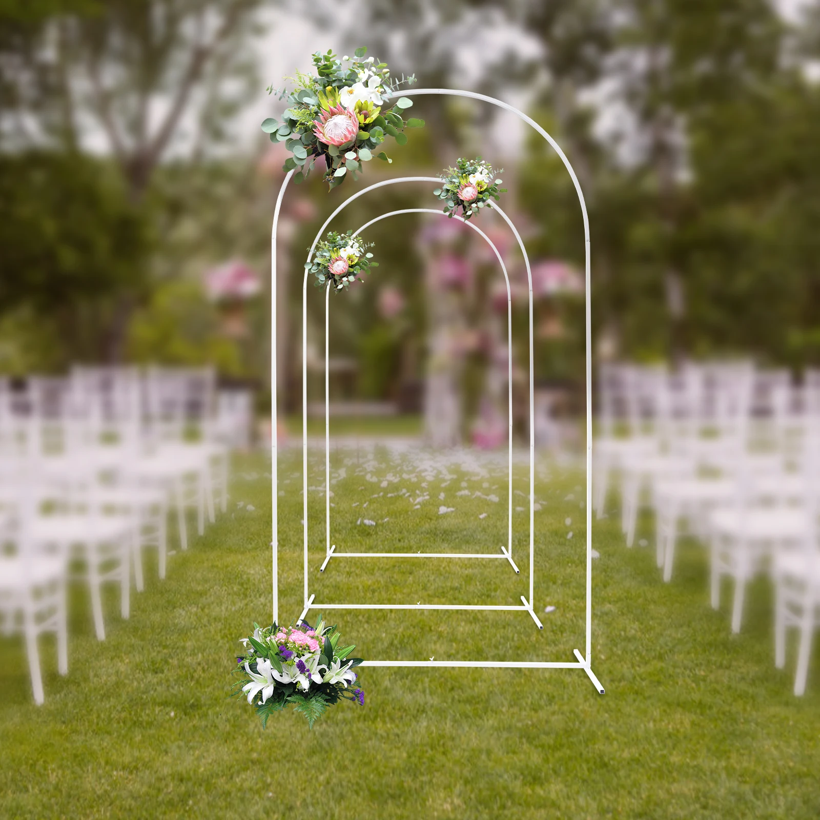 

Wedding Arch Backdrop Stand White 3 Piece Set Metal Frame Adjustable Height for Wedding Decorations Party Event Photography