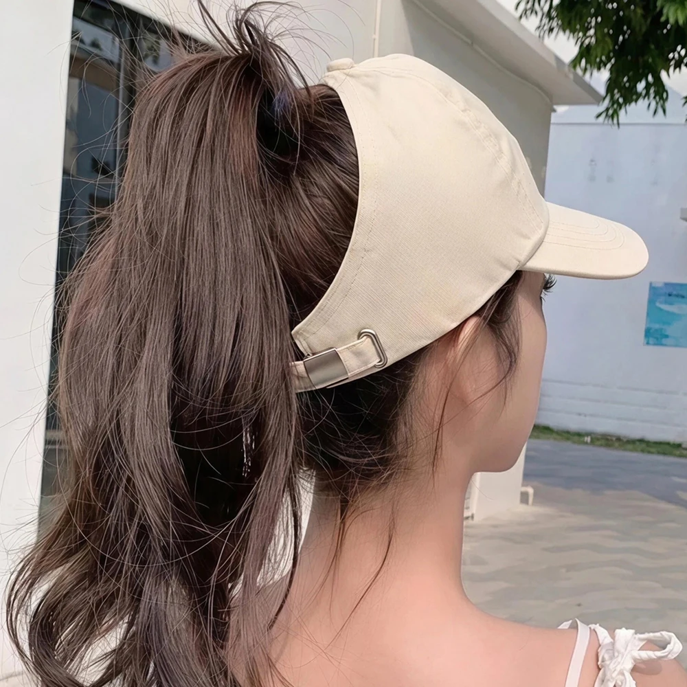 1 Richhaphel Women Ponytail Baseball Cap Messy Bun Dad Caps Curved Brim Trucker Hat Letter Nope Print Breathable Adjustable Kpop