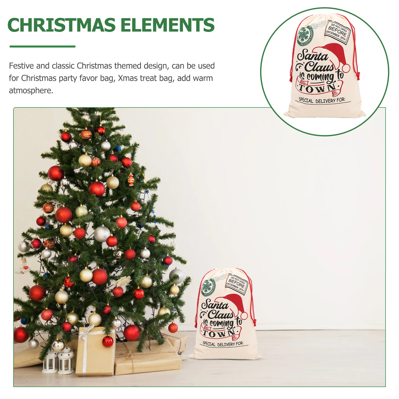 

Christmas Drawstring Canvas Bag Large Capacity Xmas Gift Wrapping Bag Party Candy Storage Pouch Festival Gift Packing Bags