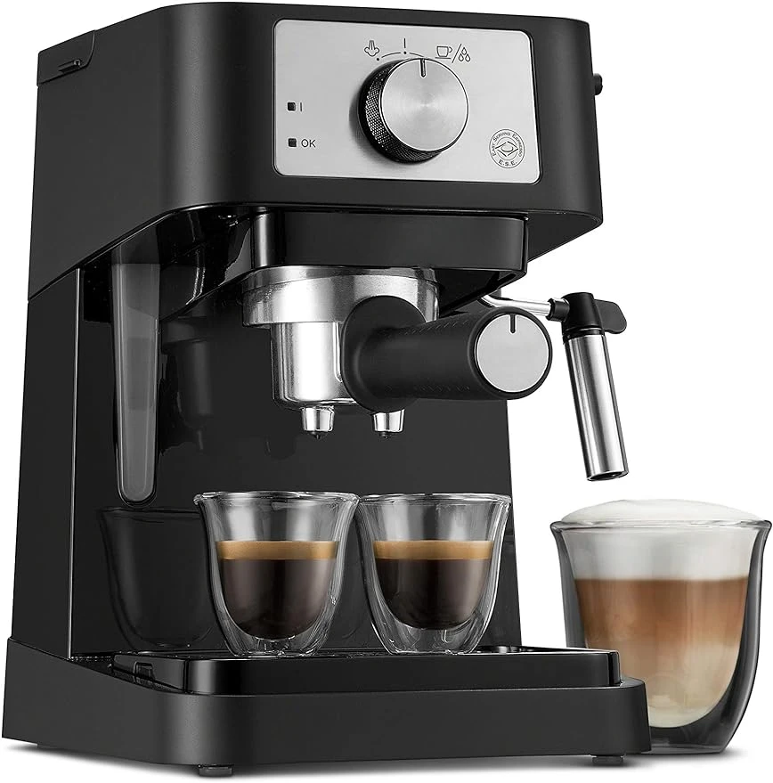 HAOYUNMA Stilosa Manual Espresso Machine, Latte & Cappuccino Maker, 15 Bar Pump Pressure + Milk Frother Steam Wand