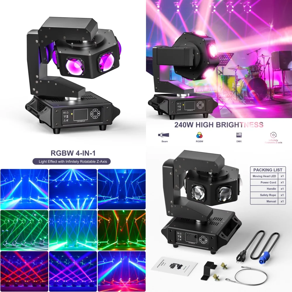 240W Moving Head Beam Light for DJ Disco Wedding Party Live Stage Show Bar RGBW 6 LED Rotation DMX512 Stage Lighting Effect
