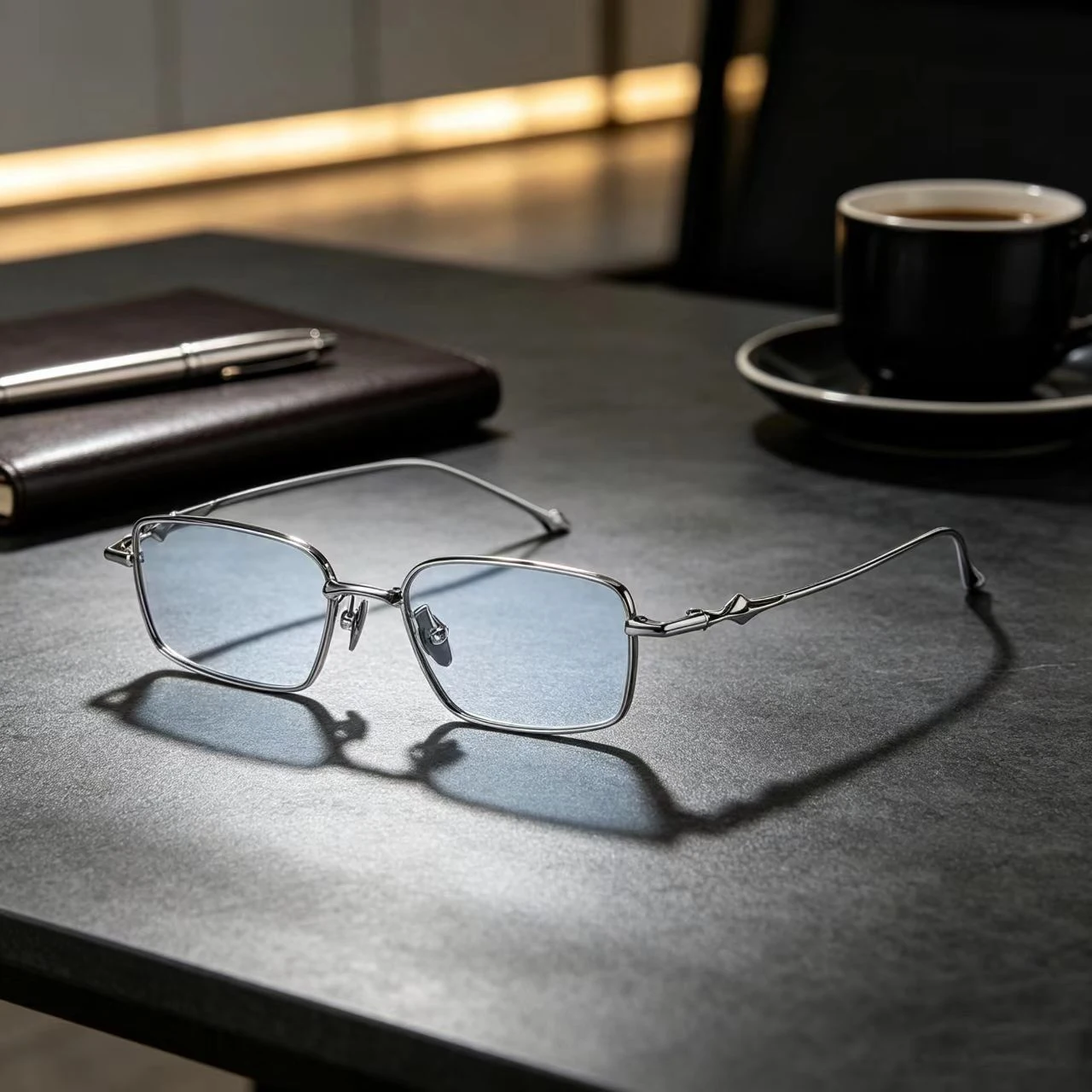 Men Titanium Small Square Eyeglass Frame Silver Ultra Light Rectangle Optical Prescription Glasses Business Office Eyewear
