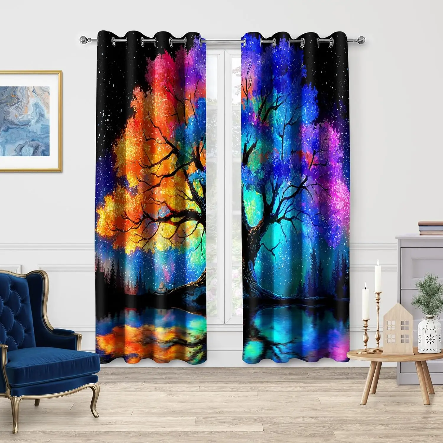 Vibrant Aurora Borealis Northern Lights Galaxy Curtain Polyester Panel Home Decor Window Treatment for Bedroom Living Room Wall