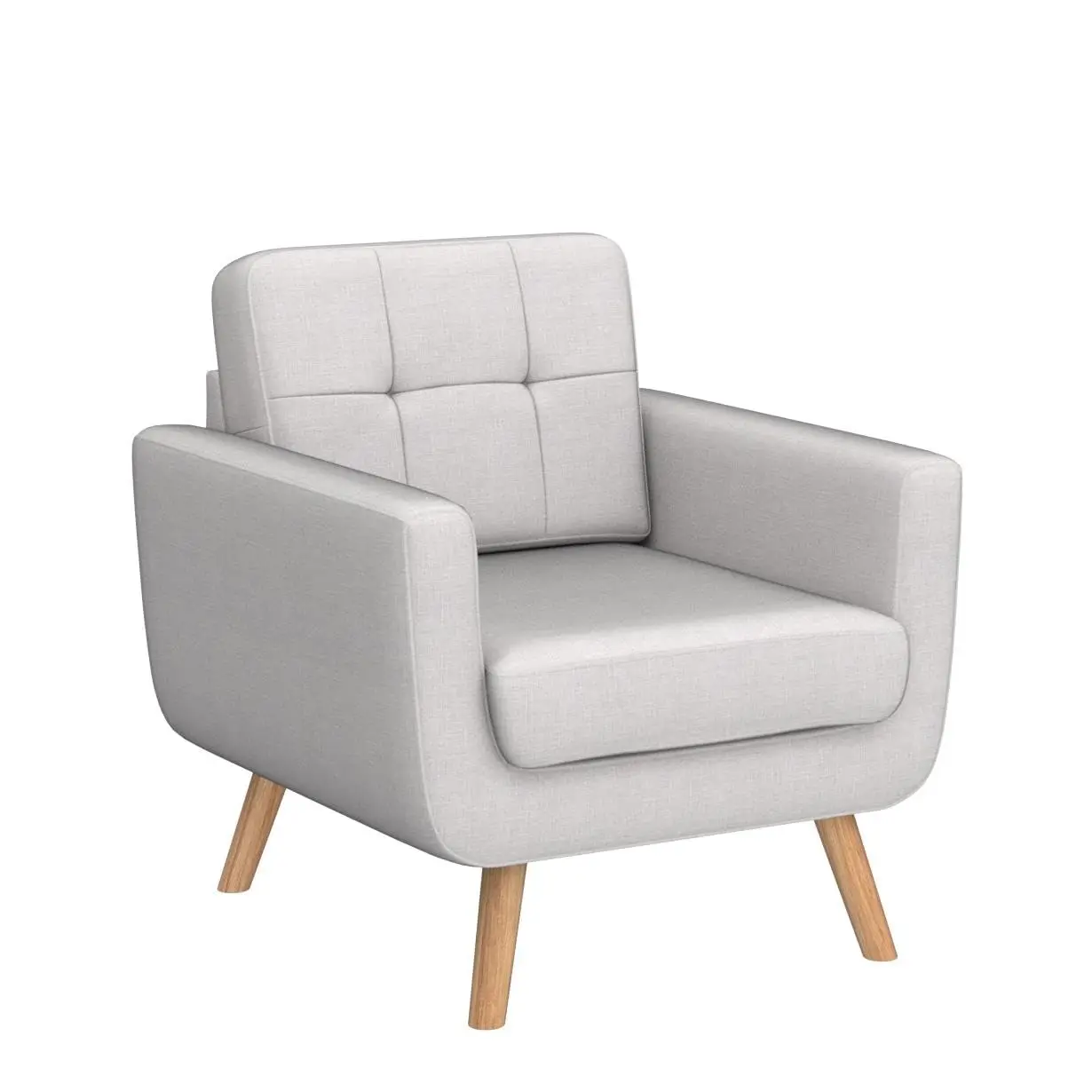 Linen Fabric Single Sofa Armchair Mid Century Modern Button Tufted Upholstered Reading Living Room Bedroom, Customized