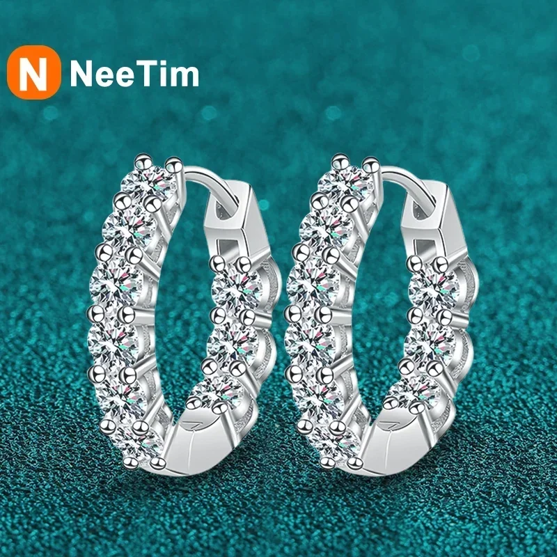 NeeTim 3mm D Color Moissanite Hoop Earring 925 Sterling Silver Plated with Gold Plated Earrings for Women Party Wedding Jewelry