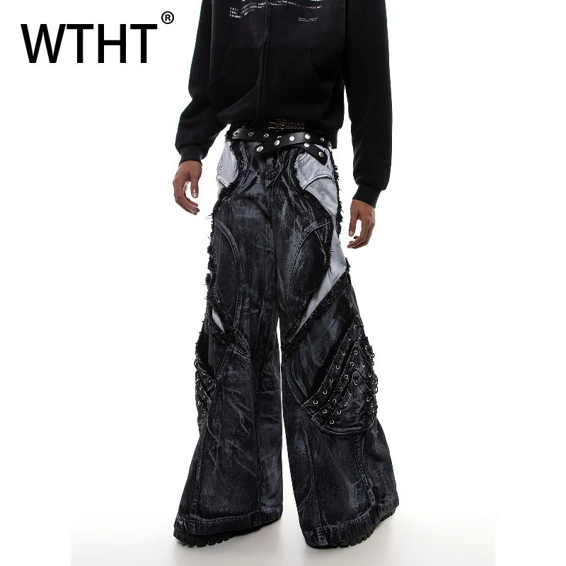 

WTHT модные мужские тяжелые недействительные лоскутные дизайнерские джинсовые брюки модные уличные свободные джинсы мужские 2300 осень 2A2445