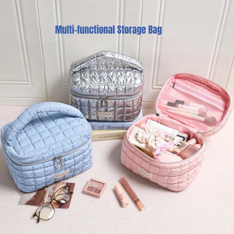 

Large Capacity Solid Color Quilted Makeup Bag Waterproof Lightweight Cosmetic Organizer Travel Toiletry Pouch Storage Bags
