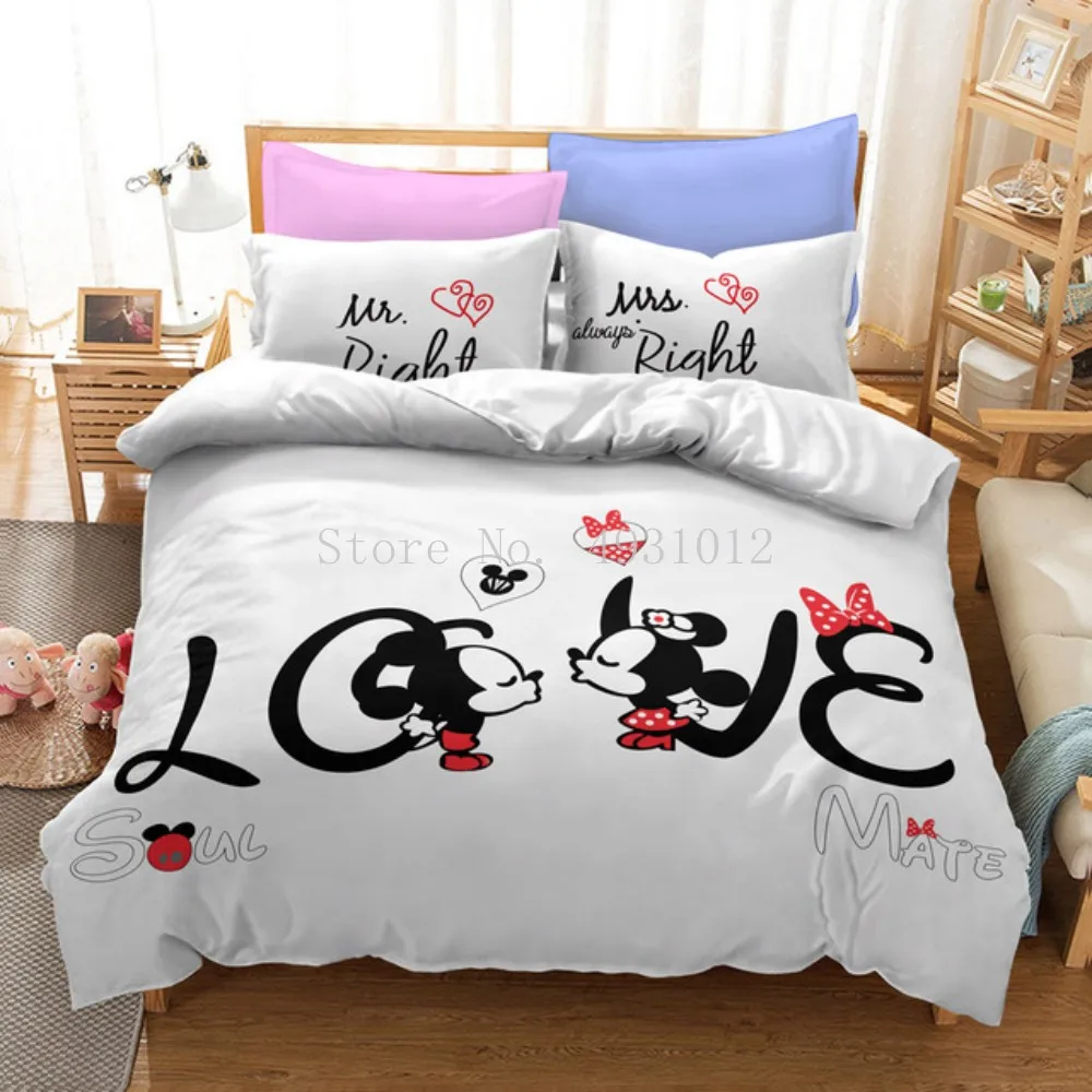 Disney Love Mickey Minnie Mouse Bedding Sets Cartoon Captain America Duvet Cover Quilt Pillowcase Bed Children Boy Gifts