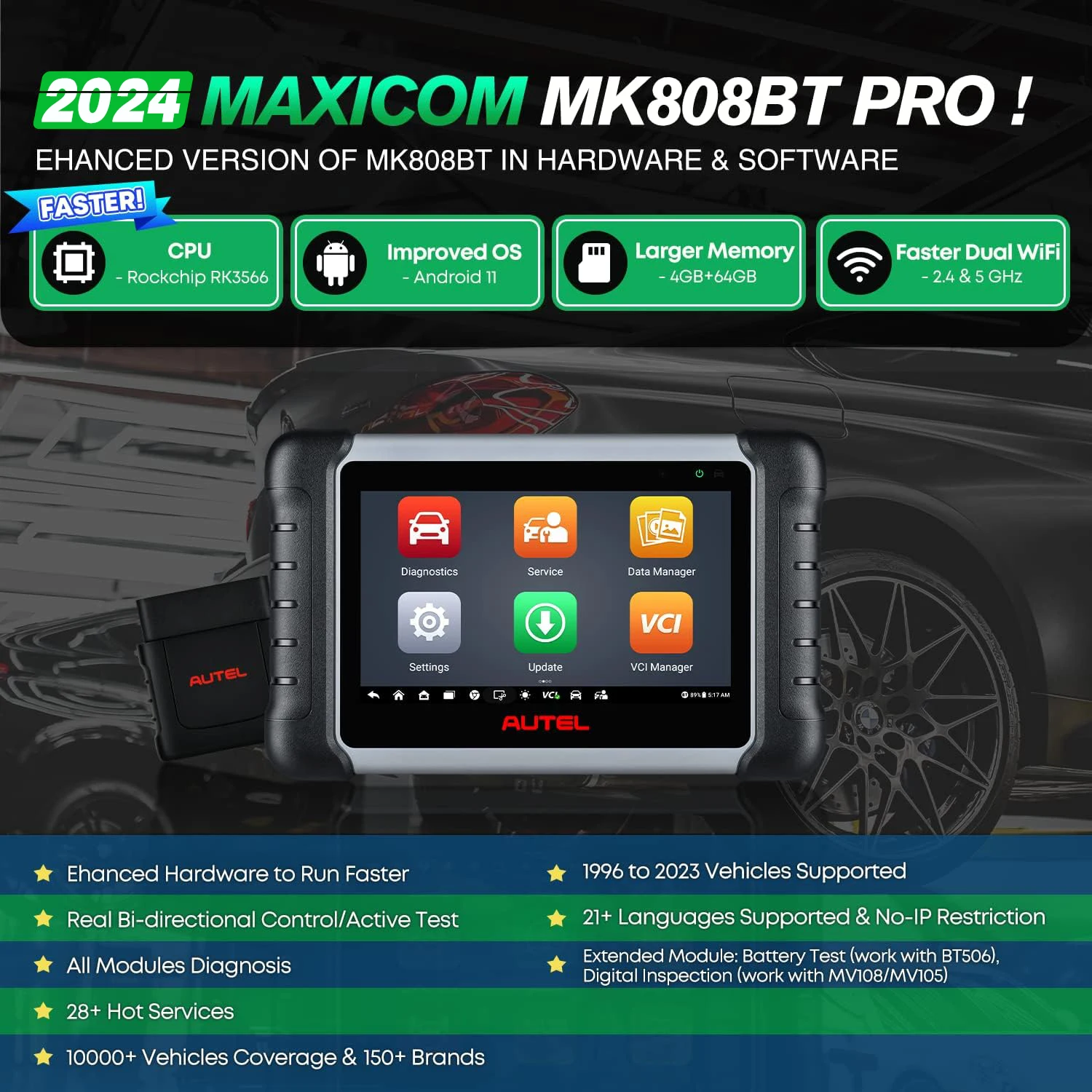 2025 Autel MaxiCOM MK808BT Pro OBD2 Scanner Car Diagnostic Tool Android 11/Auto IMMO/EPB/SAS/BMS/TPMS/DPF Upgraded of MK808S