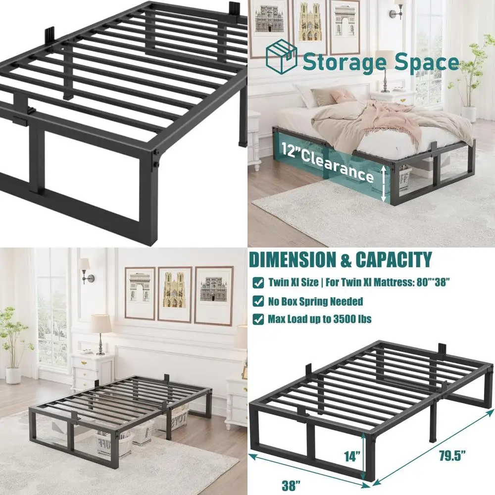 

14 Twin XL Metal Bed Frame - Heavy Duty 3500 lbs Support, No Box Spring, Quiet, Non-Slip, Easy Assembly