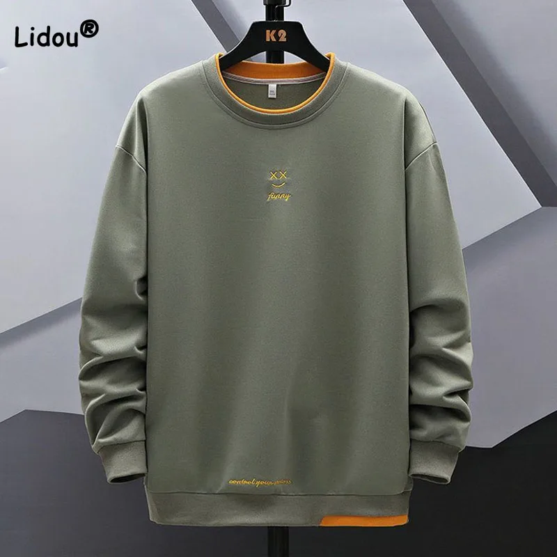 

Casual Male Clothes Round Neck Solid Color Loose Sweatshirts 2023 Autumn Winter Fashion Trend Long Sleeve Pullovers Tops For Men