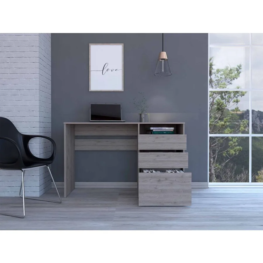 مكتب كمبيوتر Waterbury 3Drawer 1 Shelf باللون الرمادي الفاتح