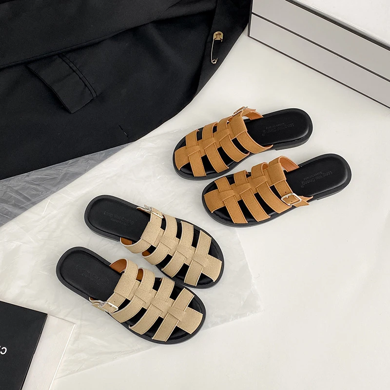New French-style women's woven Roman sandals, summer outdoor thick-soled shoes
