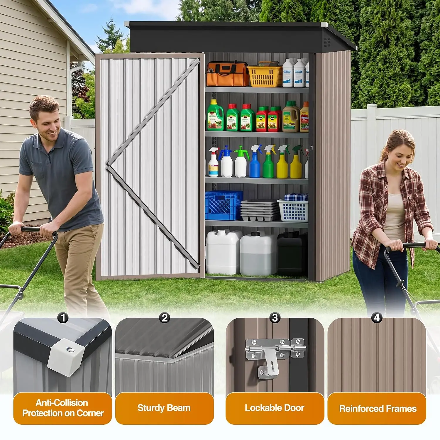Metal Garden Storage Shed Sloping Roof Outdoor Backyard Tool House 5x3FT, Customized - view 3