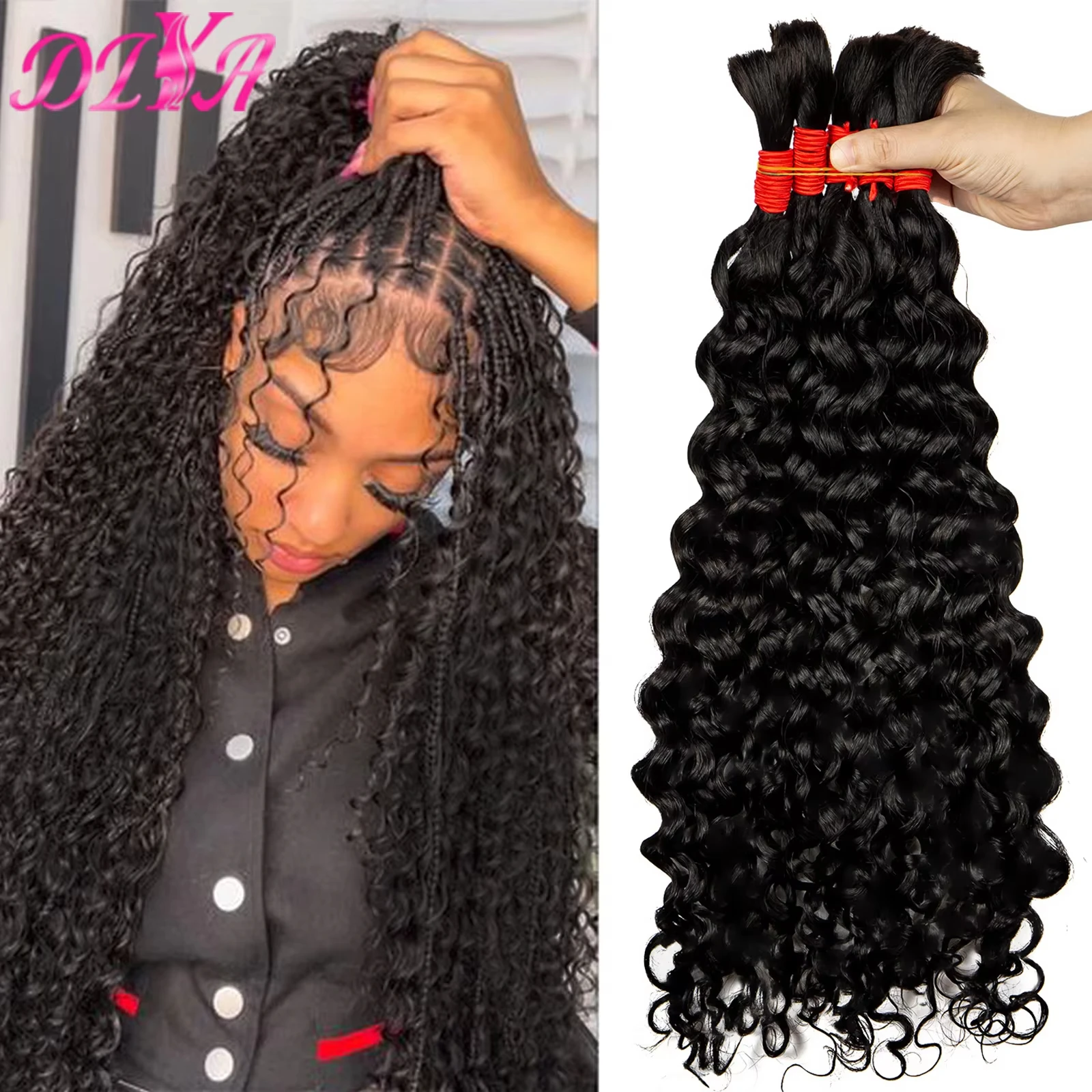 Water Wave 100% Human Hair Bulk for Boho Braiding Remy Hair Unprocessed Human Hair Curly Bundles Hair Bulk Extensions No Weft