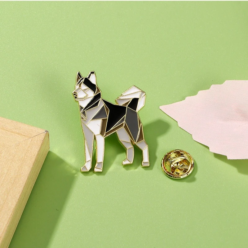 New Creative Line Geometric Dog Design Brooch Border Collie Husky Shape Alloy Oil Dropped Badge Pin DIY Clothing Bag Hat T-shirt