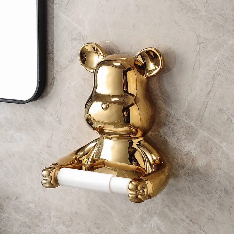 Imagem -02 - Luxo Urso Rolo Suporte de Papel Doméstico Toalete Rosto Toalha Toalete Perfuração-livre Pendurado Parede à Prova Impermeável Água Armazenamento Caixa de Tecido